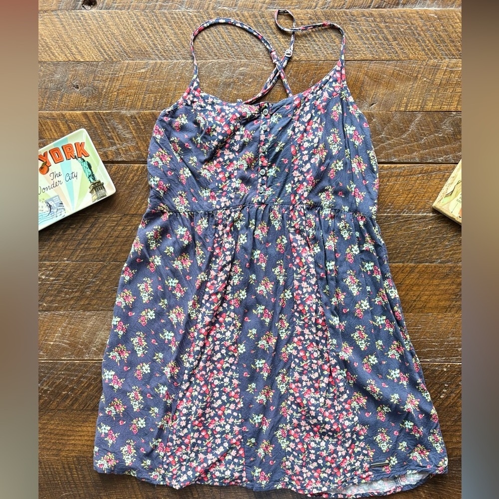 Abercrombie & Fitch Blue and Purple Ruched Tie Front Sundress - Picture 6 of 7